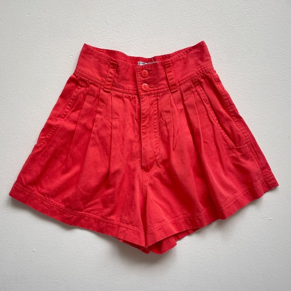 Vtg 90s Coral Red High Rise Pleated Cotton Shorts / Sz 3 / Preppy Minimal